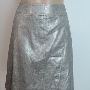 EILEEN FISHER Silver Glimmer Linen Stretch Faux Wrap Skirt Large NWT $248